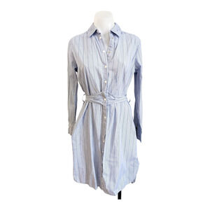 Scotch & Soda Sz Small Shirt Dress Blue Tie Belt Snap Button Cotton Long Sleeves